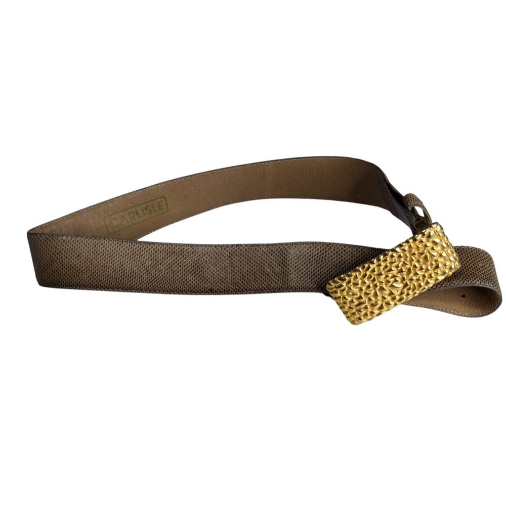 Vintage Karen Callan Carlisle Gold Buckle Belt With Textured Surface & Faux Snak